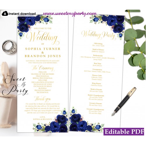 Navy Blue Wedding Program template tea length, (39)